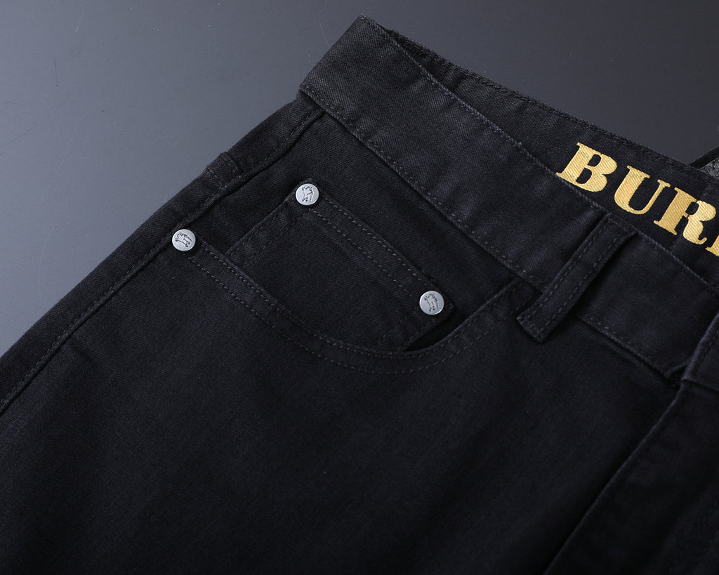 Solid Black Slim Denim With Flocked Equestrian Graphic V260836