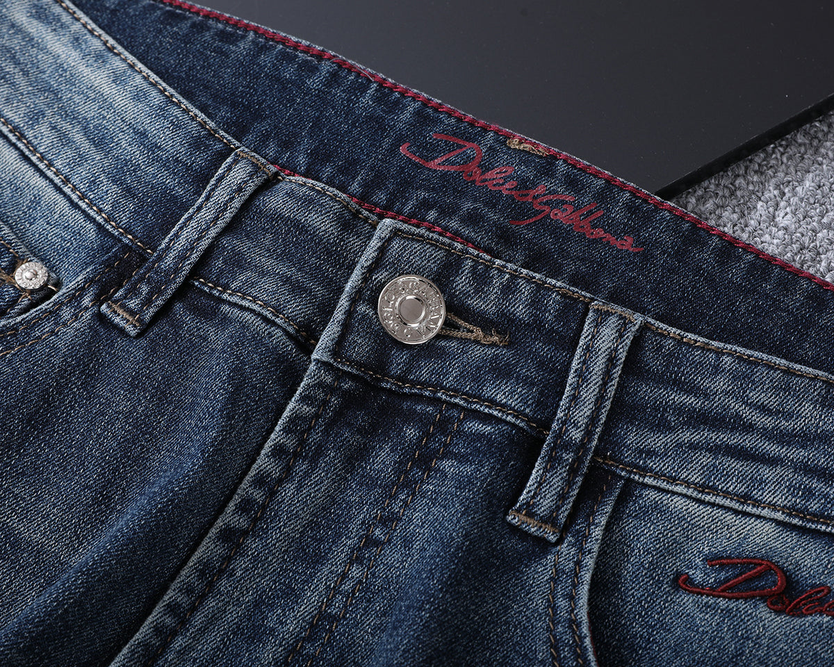 Vintage Embossed Emblem Slim Denim V260822