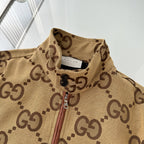 Full Monogram Stand Collar Zip Jacket Retro Pattern Bomber Coat N050501