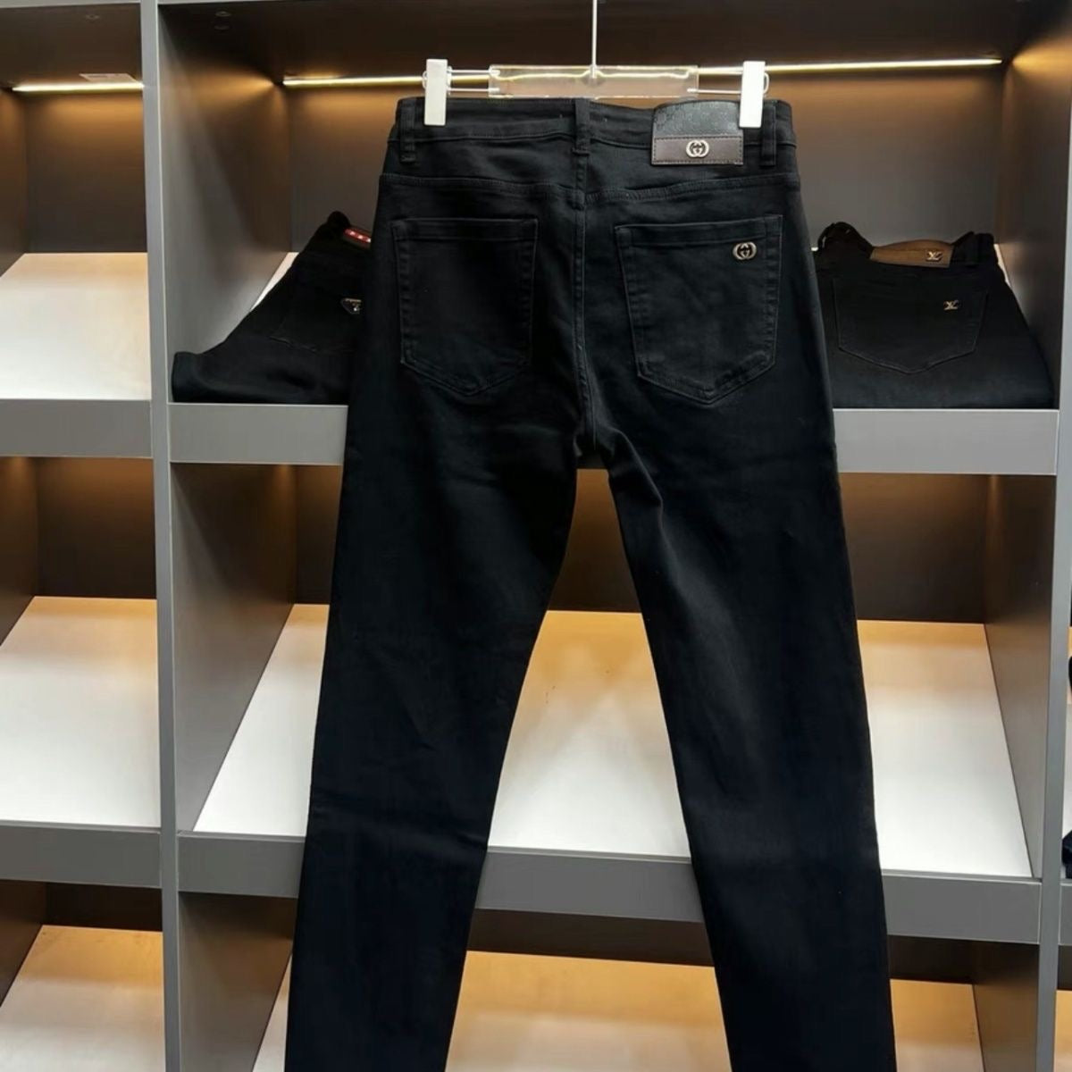 Black Antique Brass Double G Slim Jeans C261026