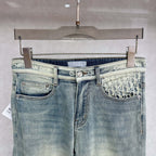 Light Faded Vintage Wash Denim Pants With Printed Waistband Detail L260621