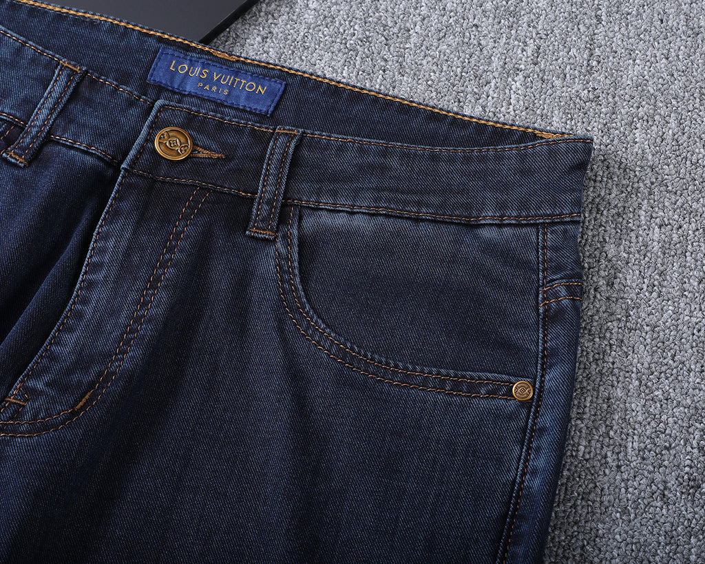 Dark Indigo Monogram Embroidered Slim Denim V260846