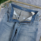 Light Wash Blue Statement Text Embroidery Slim Denim Jeans L260602