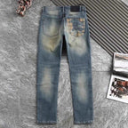 Vintage Wash Plaid Knight Print Slim Jeans C261012