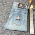 Light Blue Faded Wash Mens Embroidered Pocket Denim Trousers R260516