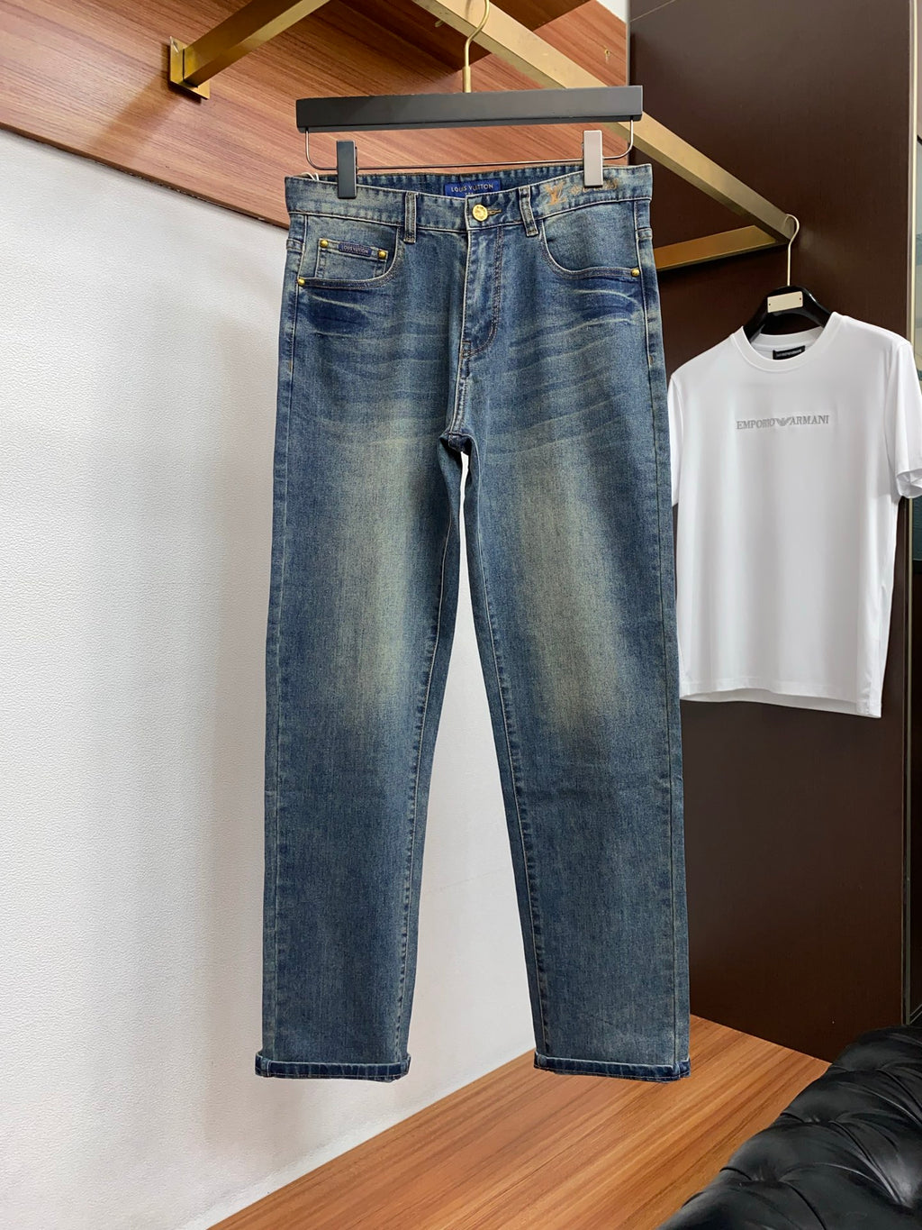 Mid Blue Faded Wash Subtle Printed Pocket Denim Jeans L260615