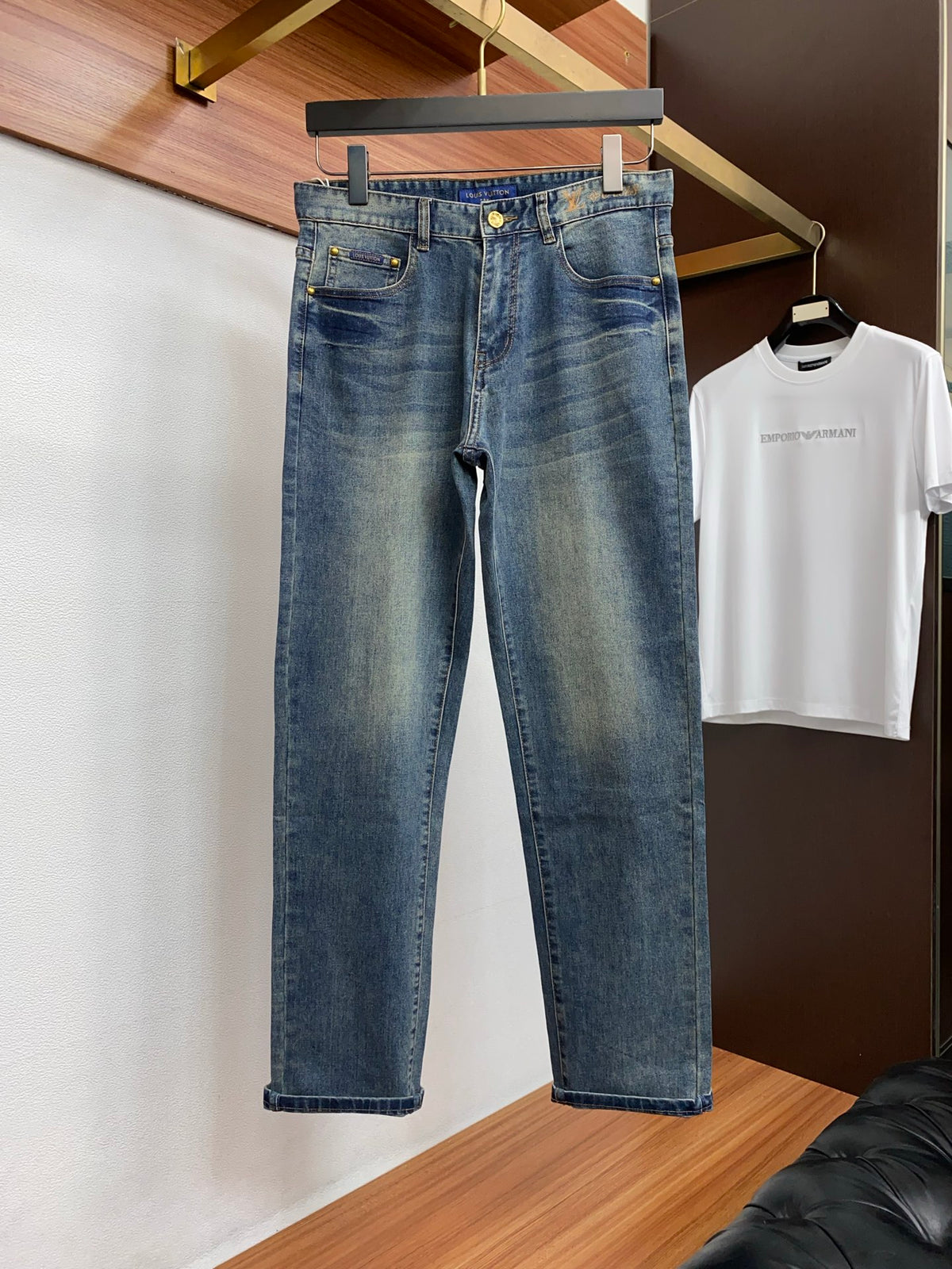 Mid Blue Faded Wash Subtle Printed Pocket Denim Jeans L260615