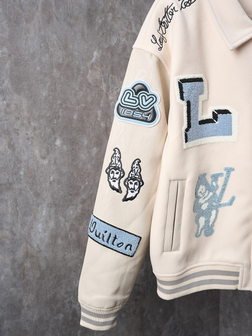 Men's Multi Patch Embroidered Collared Varsity Jacket YG500106