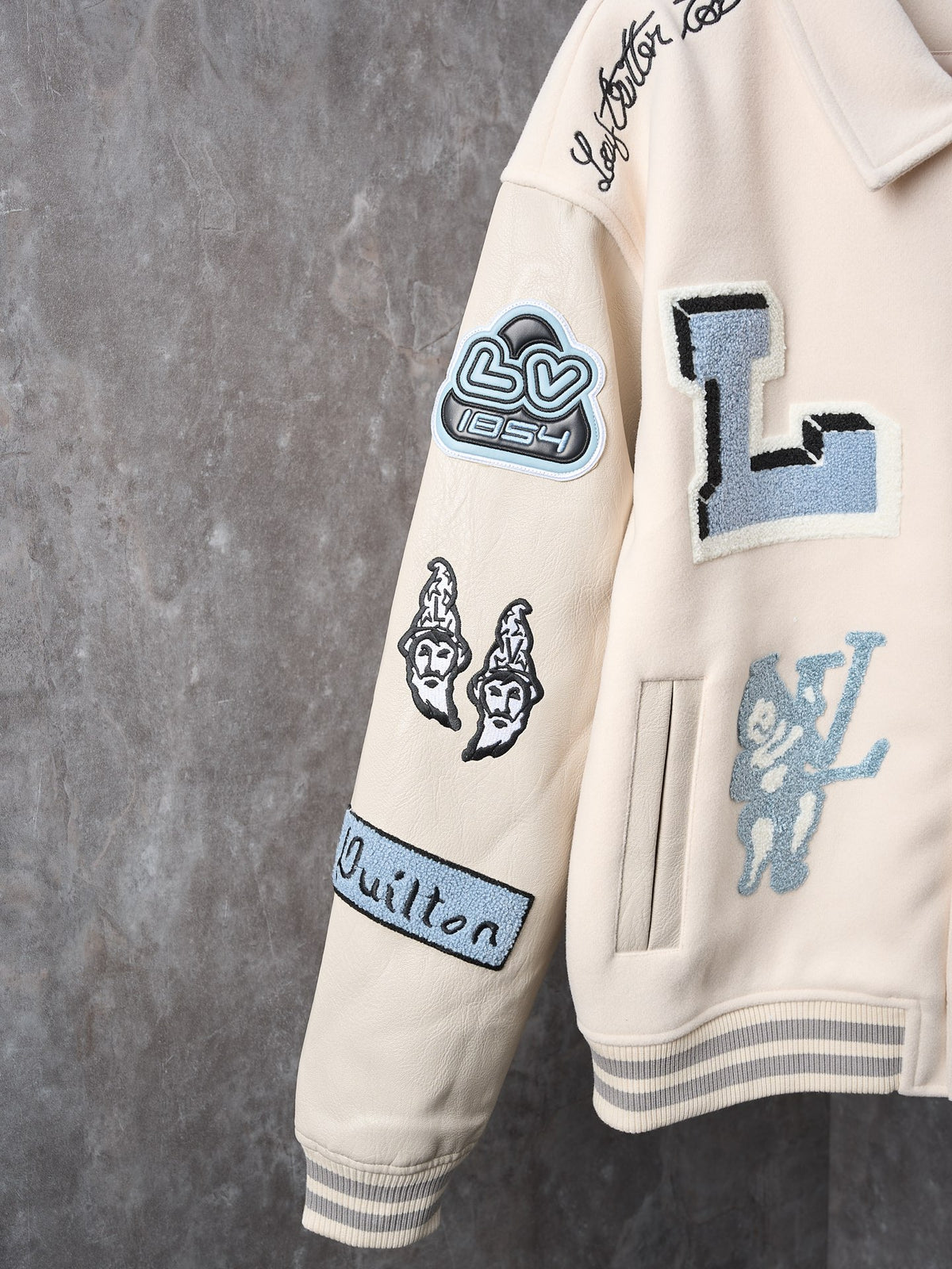 Men's Multi Patch Embroidered Collared Varsity Jacket YG500106