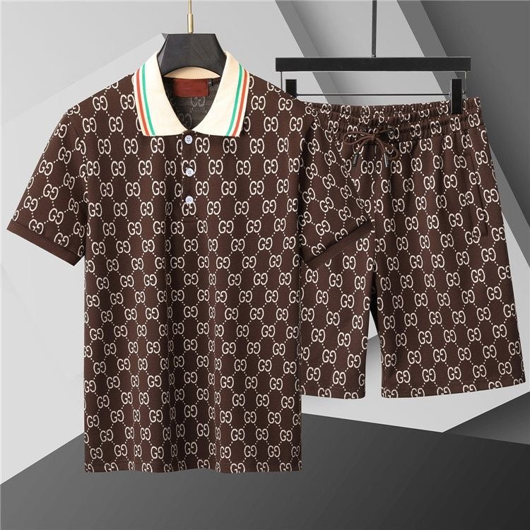 Allover Jacquard Polo Shirt & Shorts 2-Piece Set X269002