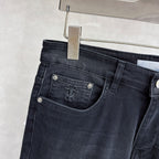 Black Faded Wash Raised Appliqué Pocket Denim Jeans L260622