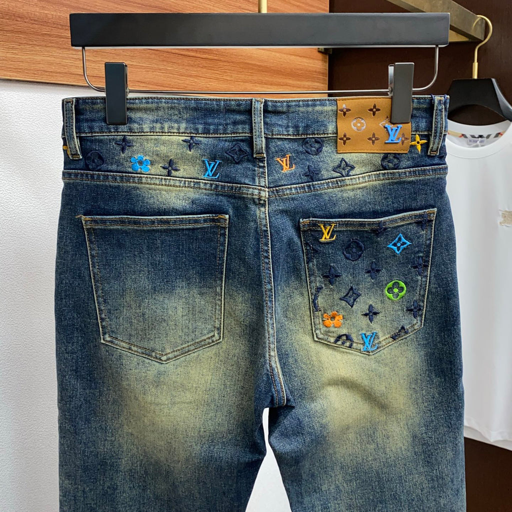 Multi-Color Embroidered Monogram Slim Jeans C261039
