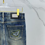 Dark Blue Vintage Triangle Graphic Print Slim Denim Jeans M260738