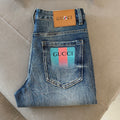 Blue Vintage Faded Wash Mens Printed Pocket Denim Trousers R260511