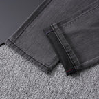 Grey Washed Mens Letter Print Pocket Denim Trousers R260526
