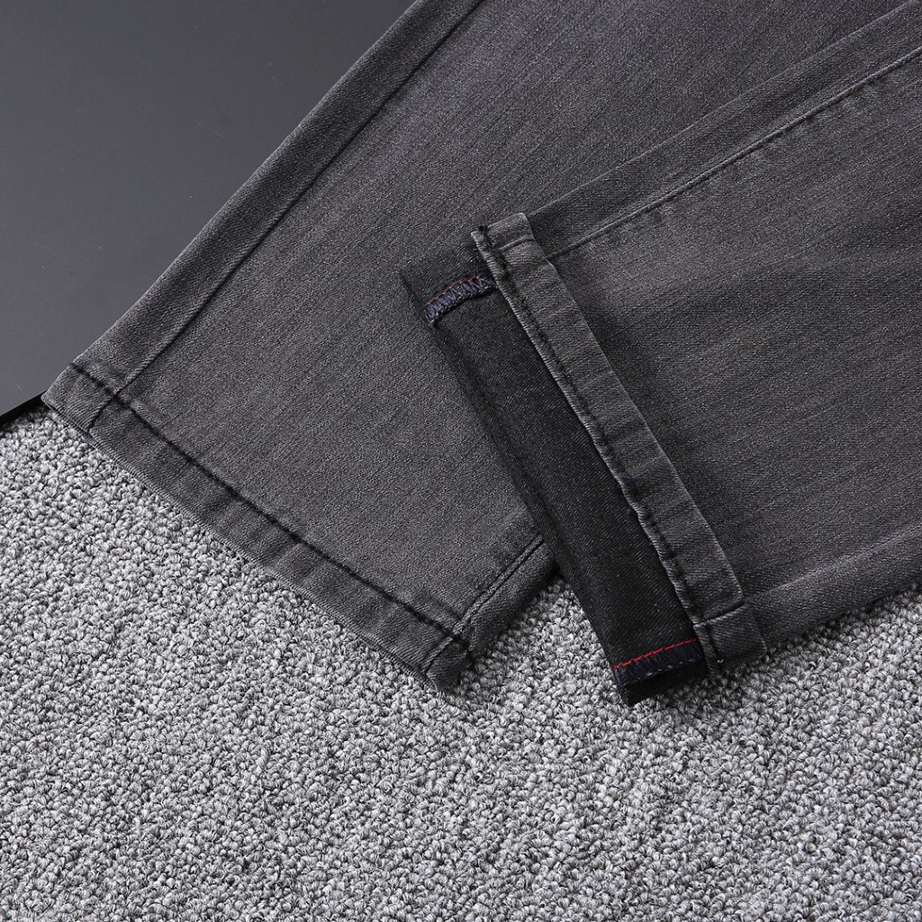 Grey Washed Mens Letter Print Pocket Denim Trousers R260526
