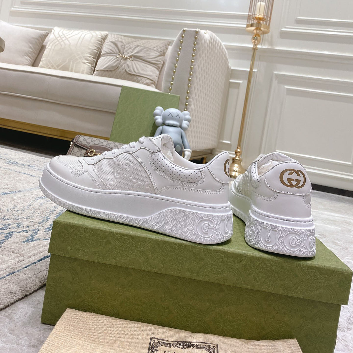 Embossed Pattern Lace-Up Thick Sole Casual Sneakers S283413