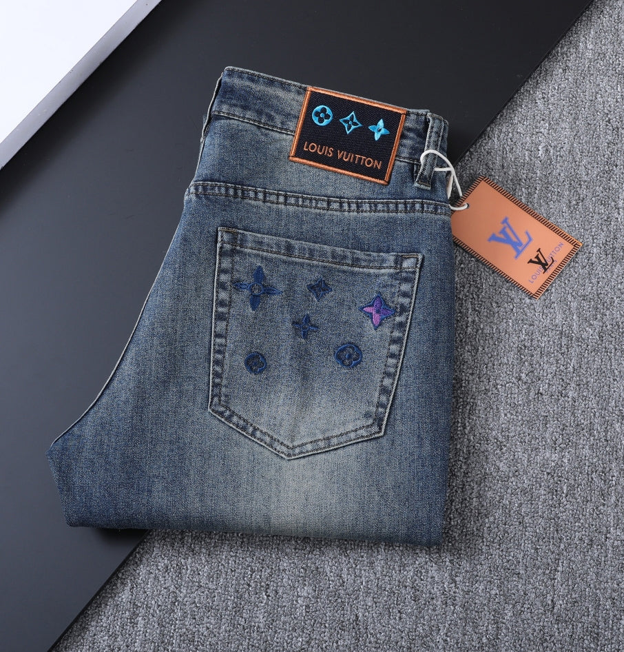 Multi-Color Embroidered Motif Pocket Slim Fit Denim V260827