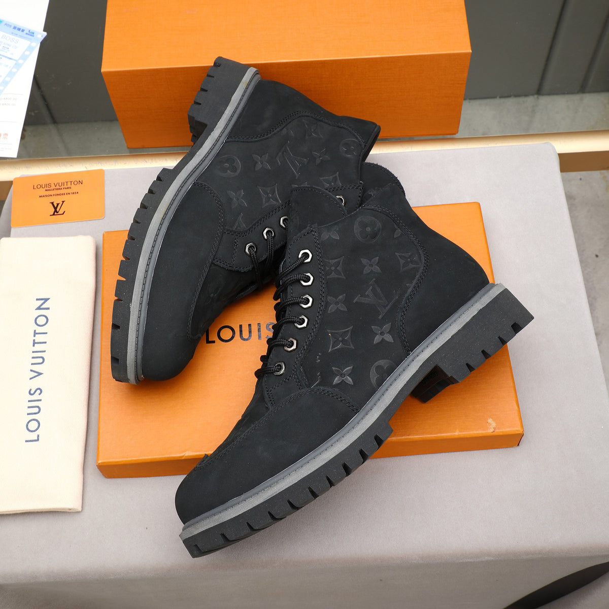 Men's Debossed Monogram High Top Work Boots NE190120