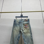 Faded Light Vintage Plaid Knight Print Slim Denim Jeans M260733