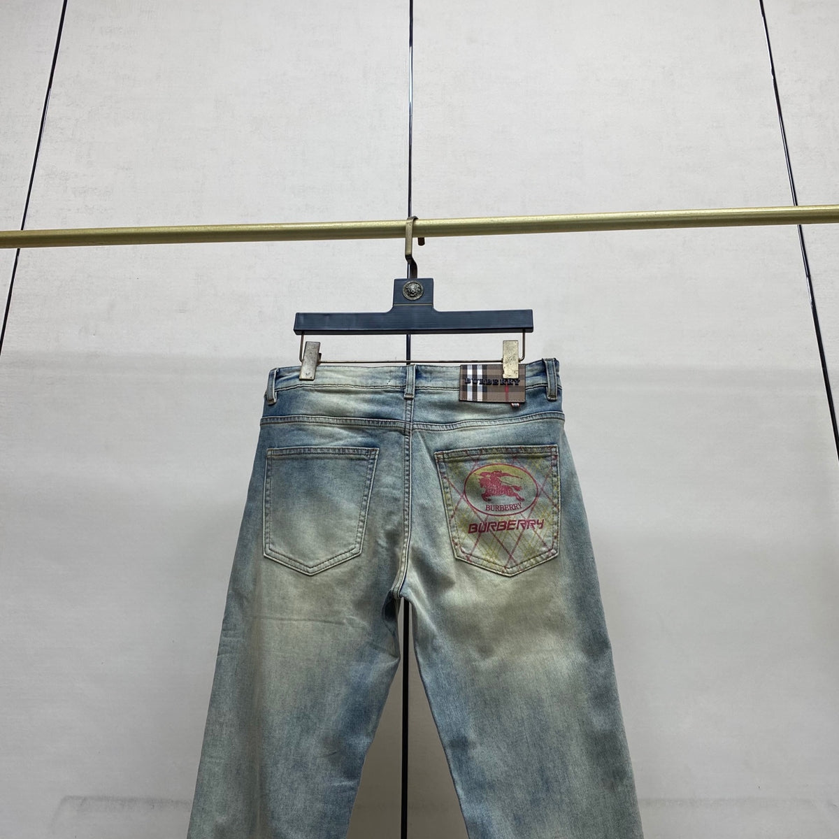 Faded Light Vintage Plaid Knight Print Slim Denim Jeans M260733