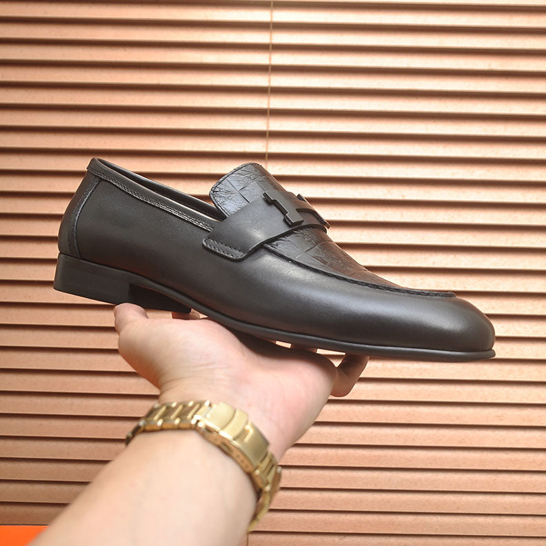 Men's H Buckle Croc Embossed Panel Loafers M10342250