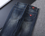 Vintage Fade Triangle Emblem & Text Print Jeans V260821