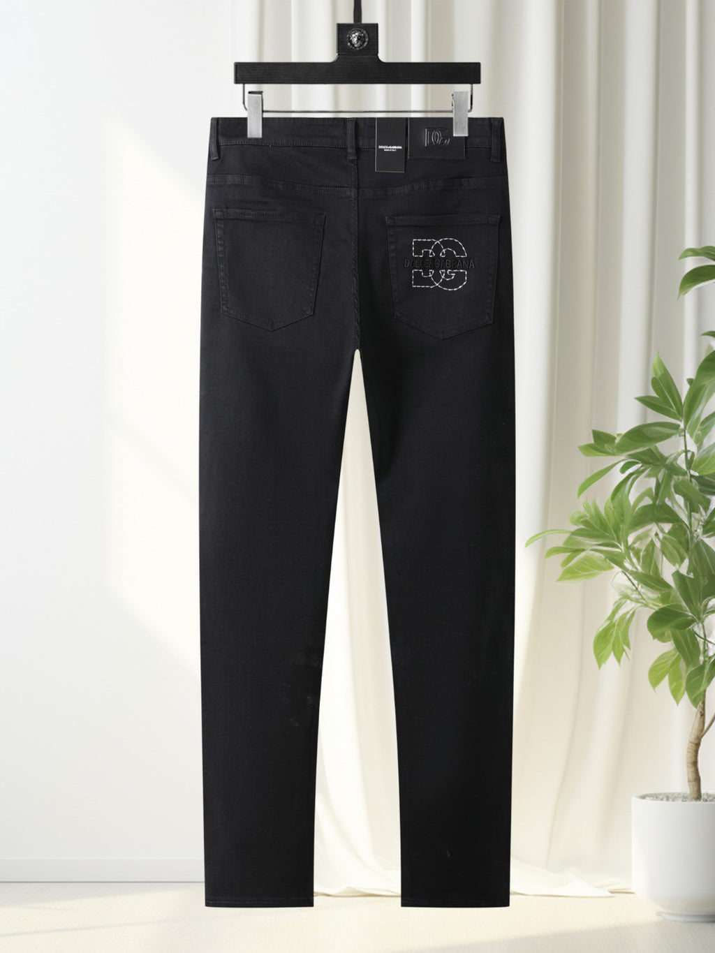 Solid Black Stitched Outline Monogram Slim Denim M260710