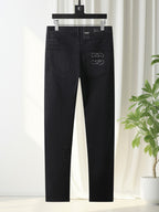 Solid Black Stitched Outline Monogram Slim Denim M260710