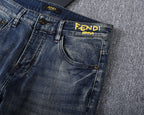 Monogram Letter Printed Pocket Slim Fit Denim V260816