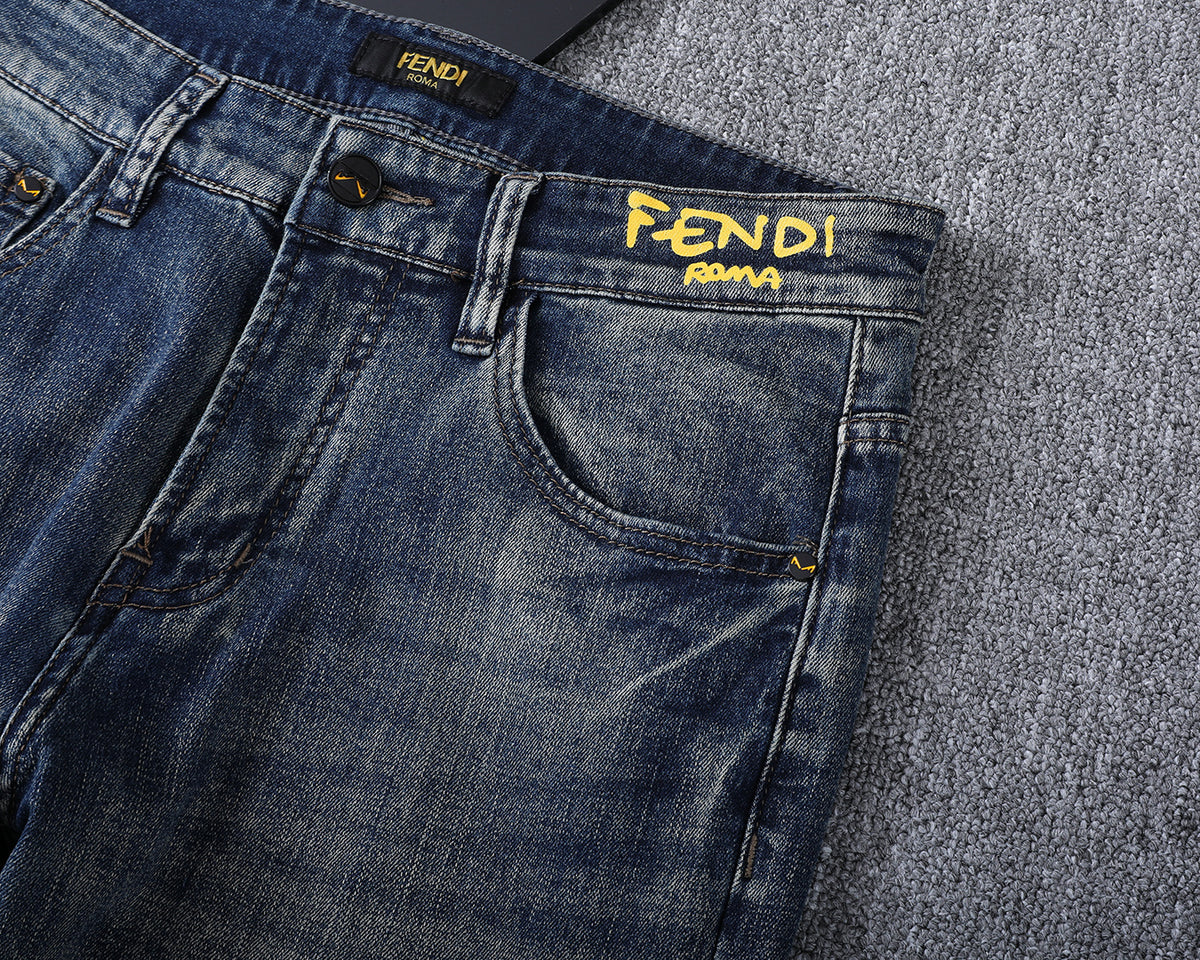 Monogram Letter Printed Pocket Slim Fit Denim V260816