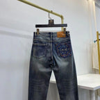 Mandala Print Back Pocket Vintage Wash Slim Jeans C261001