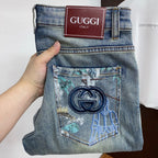 Vintage Wash Graphic Printed Pocket Denim Jeans L260630