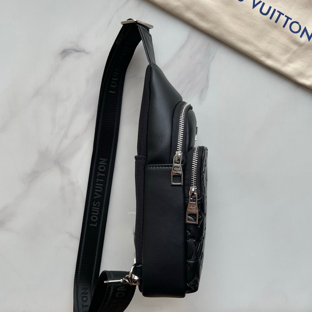 Embossed Pattern Metal Logo Vertical Chest Sling Bag B101010