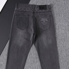 Grey Washed Mens Letter Print Pocket Denim Trousers R260526