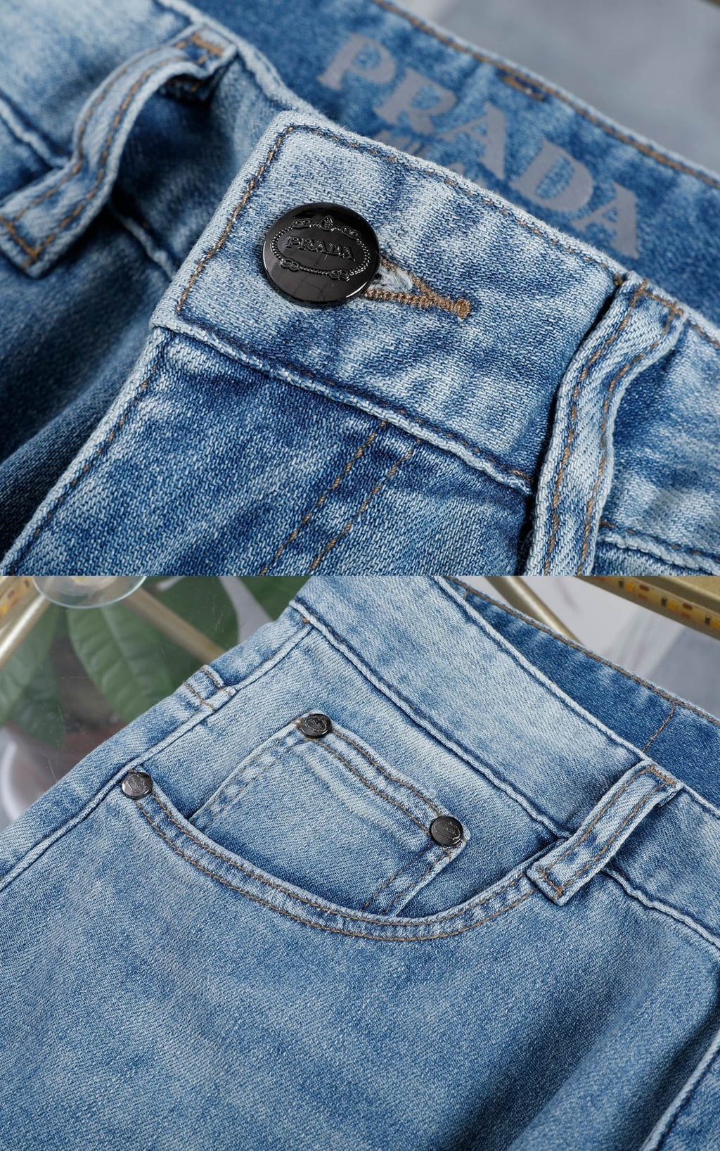 Light Wash Blue Statement Text Embroidery Slim Denim Jeans L260602