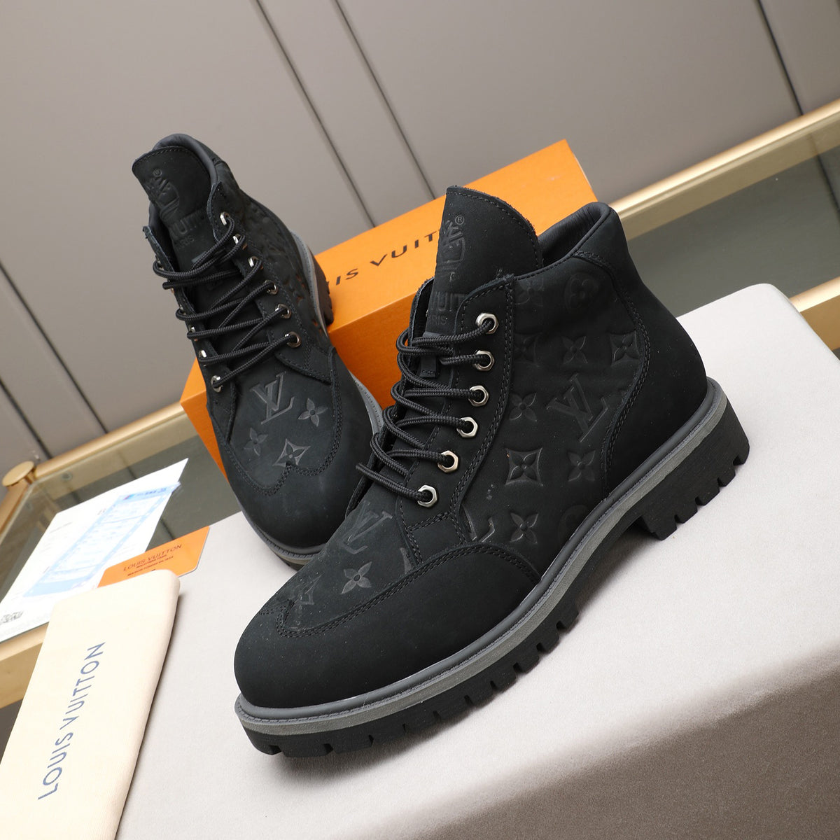 Men's Debossed Monogram High Top Work Boots NE190120