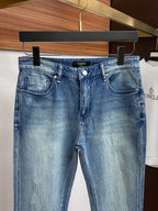 Vintage Faded Blue Leather Patch Jeans E260943
