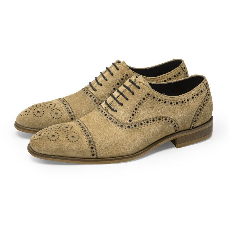 Suede Cap Toe Brogue Oxford Shoes Lace-Up Dress Shoes Y101134