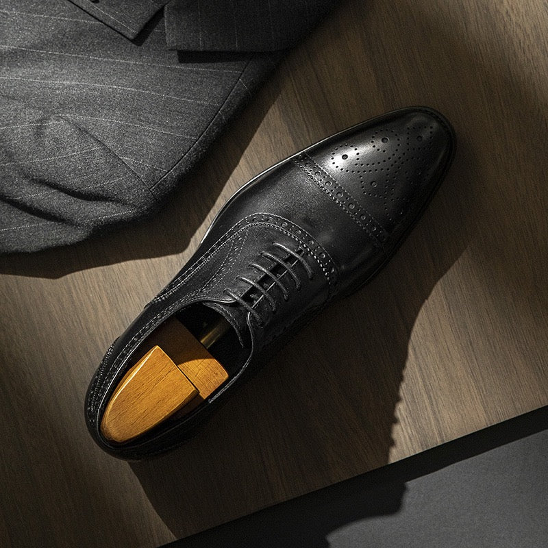 Cap Toe Brogue Oxford Shoes Lace-Up Formal Dress Shoes Y101107
