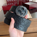 Black Embossed Repeat Pattern Belt With Circular Interlocking Buckle E020809