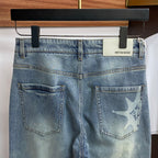 Pale Washed Denim Jeans With Faint Star Print On Back Pocket R260501