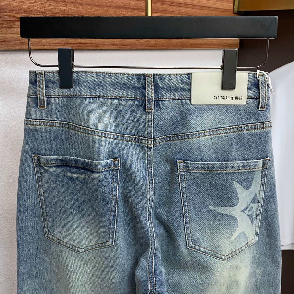 Pale Washed Denim Jeans With Faint Star Print On Back Pocket R260501