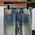 Light Faded Wash Artistic Embroidery Detail Denim Jeans L260613