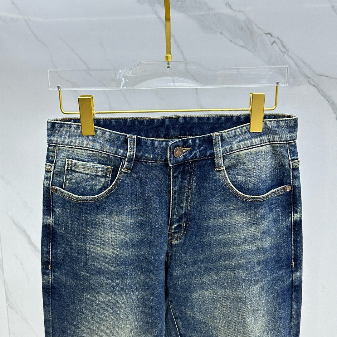 Dark Blue Vintage Triangle Graphic Print Slim Denim Jeans M260738