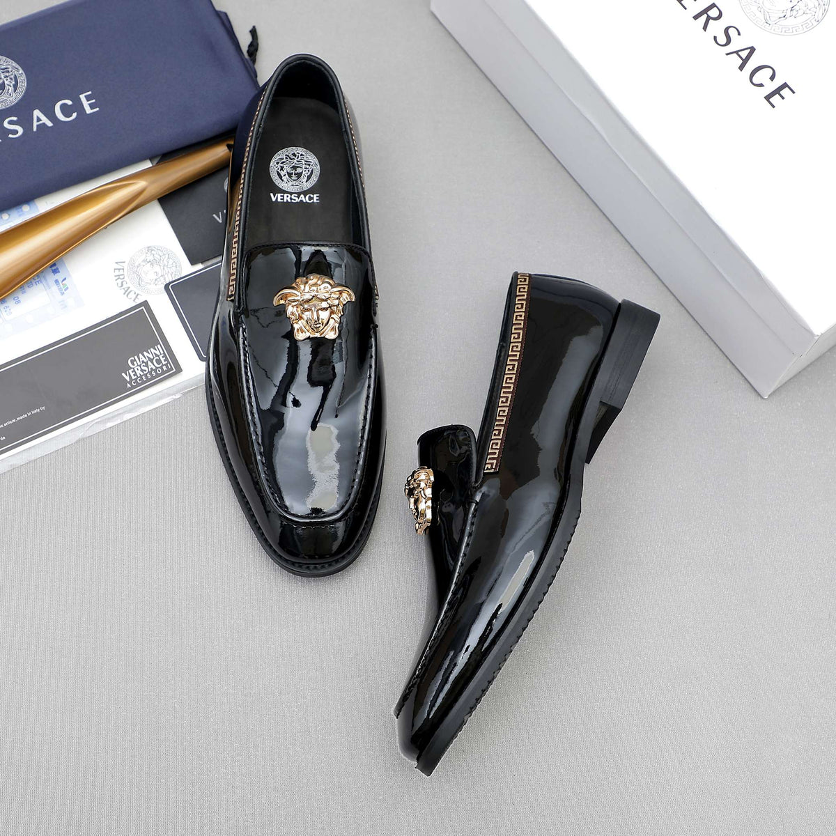Men's Patent Medusa Metal Head Slip-On Loafers NE190144