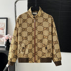 Full Monogram Stand Collar Zip Jacket Retro Pattern Bomber Coat N050501