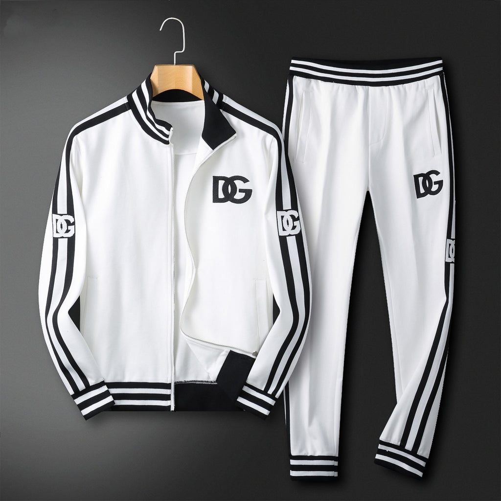 Striped Trim Zip Up Track Suit 2 Piece Jacket & Pants Set U310523
