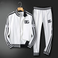 Striped Trim Zip Up Track Suit 2 Piece Jacket & Pants Set U310523