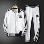 Striped Trim Zip Up Track Suit 2 Piece Jacket & Pants Set U310523
